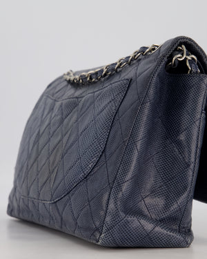 Chanel Blue Classic Maxi Double Flap in Exotic Python Leather with Silver Hardware