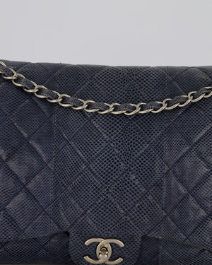 Chanel Blue Classic Maxi Double Flap in Exotic Python Leather with Silver Hardware