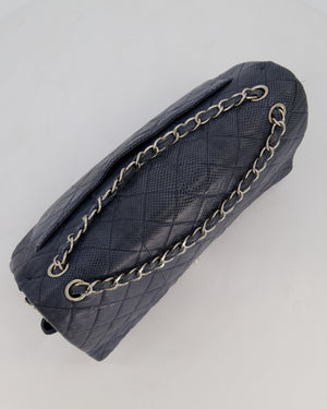 Chanel Blue Classic Maxi Double Flap in Exotic Python Leather with Silver Hardware