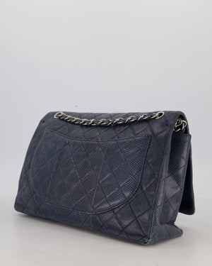 Chanel Blue Classic Maxi Double Flap in Exotic Python Leather with Silver Hardware