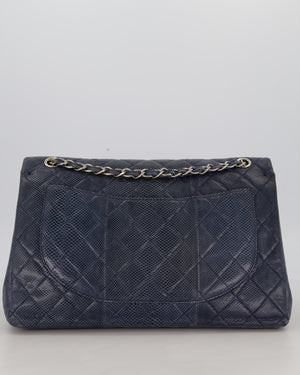 Chanel Blue Classic Maxi Double Flap in Exotic Python Leather with Silver Hardware