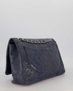 Chanel Blue Classic Maxi Double Flap in Exotic Python Leather with Silver Hardware