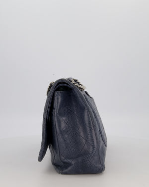 Chanel Blue Classic Maxi Double Flap in Exotic Python Leather with Silver Hardware