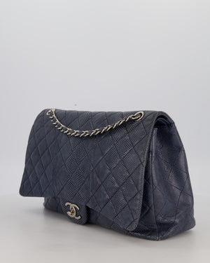 Chanel Blue Classic Maxi Double Flap in Exotic Python Leather with Silver Hardware