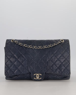 Chanel Blue Classic Maxi Double Flap in Exotic Python Leather with Silver Hardware
