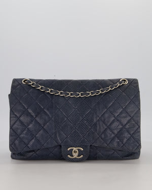 Chanel Blue Classic Maxi Double Flap in Exotic Python Leather with Silver Hardware
