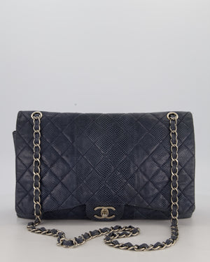 Chanel Blue Classic Maxi Double Flap in Exotic Python Leather with Silver Hardware