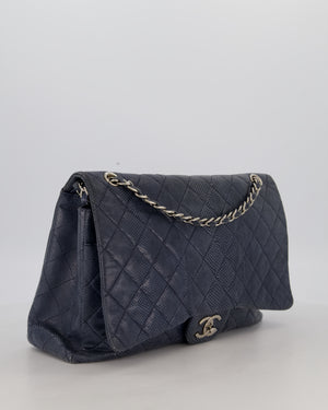 Chanel Blue Classic Maxi Double Flap in Exotic Python Leather with Silver Hardware
