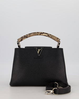 Louis Vuitton Black Capucines MM Python Handle MM Bag in Taurillon Leather with Silver Hardware