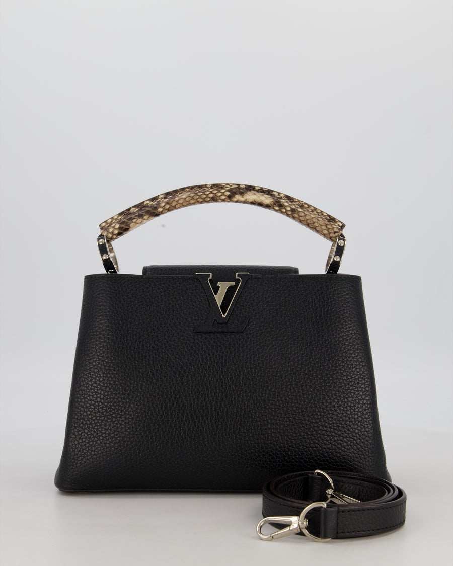 Louis Vuitton Black Capucines MM Python Handle MM Bag in Taurillon Leather with Silver Hardware