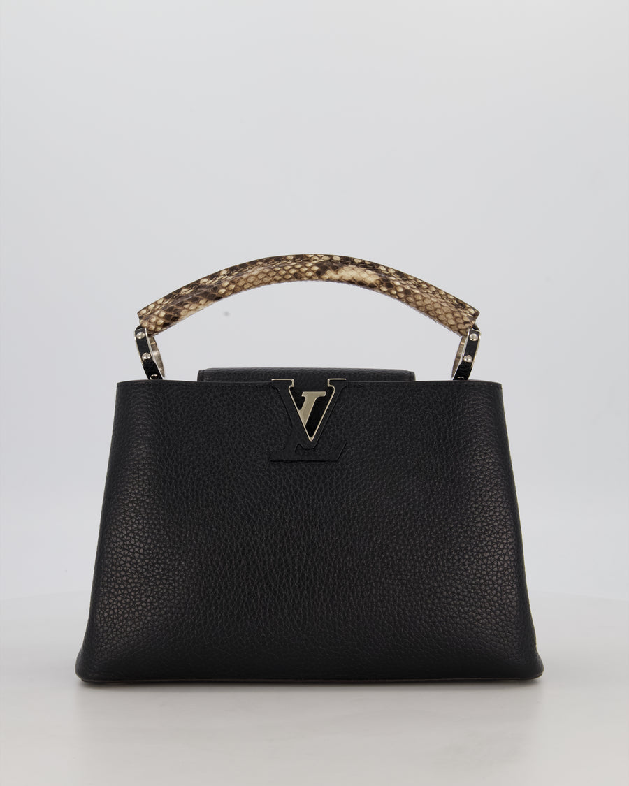 Louis Vuitton Black Capucines MM Python Handle MM Bag in Taurillon Leather with Silver Hardware