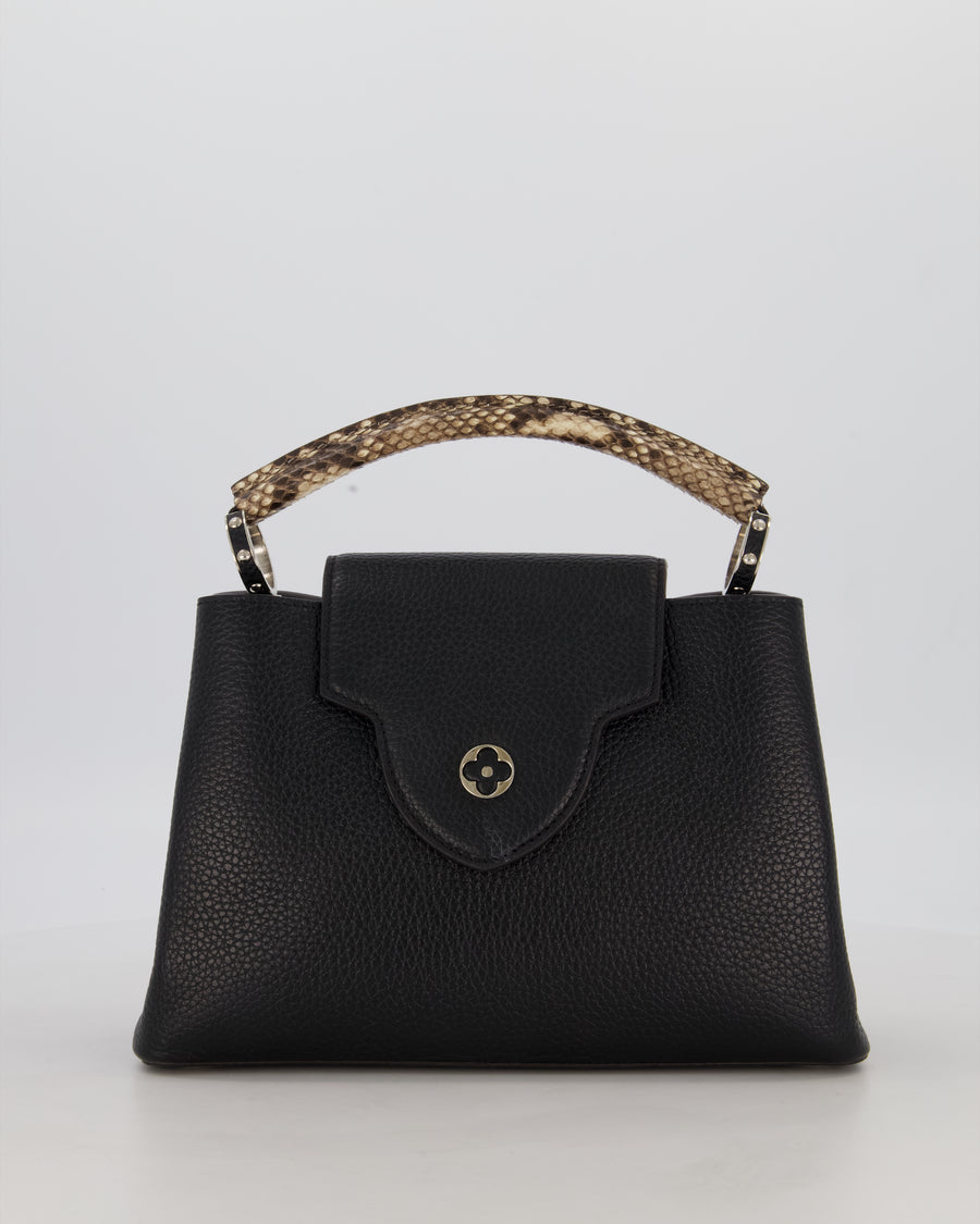 Louis Vuitton Black Capucines MM Python Handle MM Bag in Taurillon Leather with Silver Hardware
