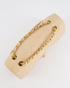 Chanel Small Classic Double Flap Bag in Beige Caviar Leather with Champagne Gold Hardware