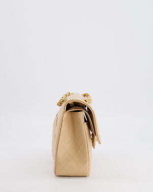Chanel Small Classic Double Flap Bag in Beige Caviar Leather with Champagne Gold Hardware