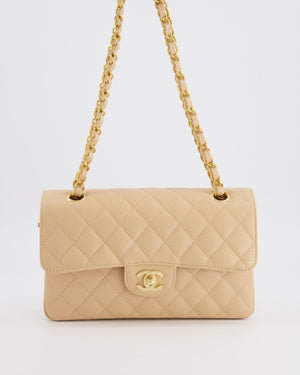 Chanel Small Classic Double Flap Bag in Beige Caviar Leather with Champagne Gold Hardware