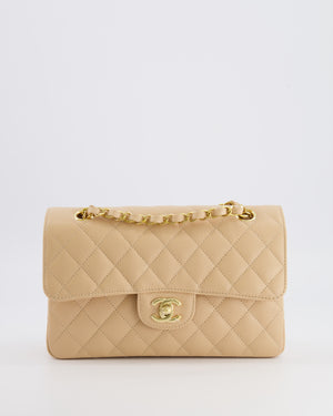Chanel Small Classic Double Flap Bag in Beige Caviar Leather with Champagne Gold Hardware