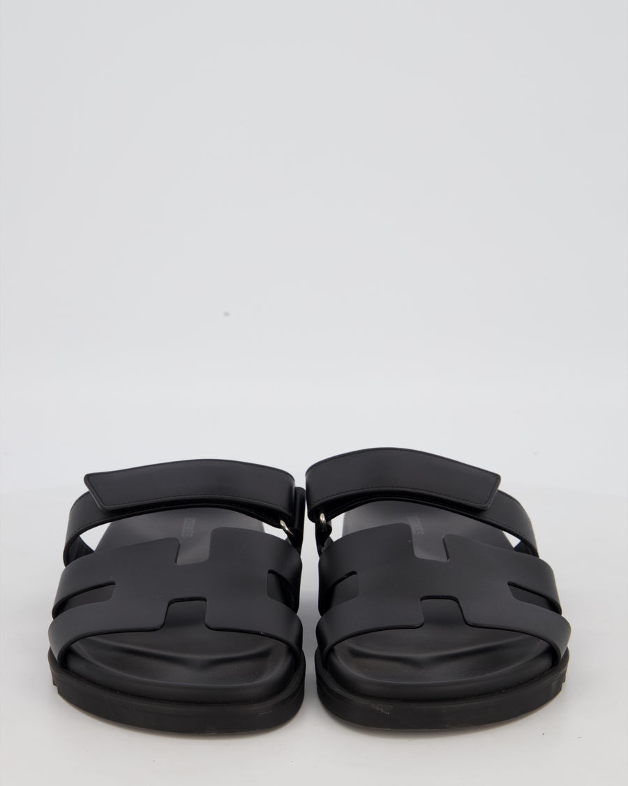 Hermès Black Men's Chypre Sandals in Calfskin Leather Size EU 41