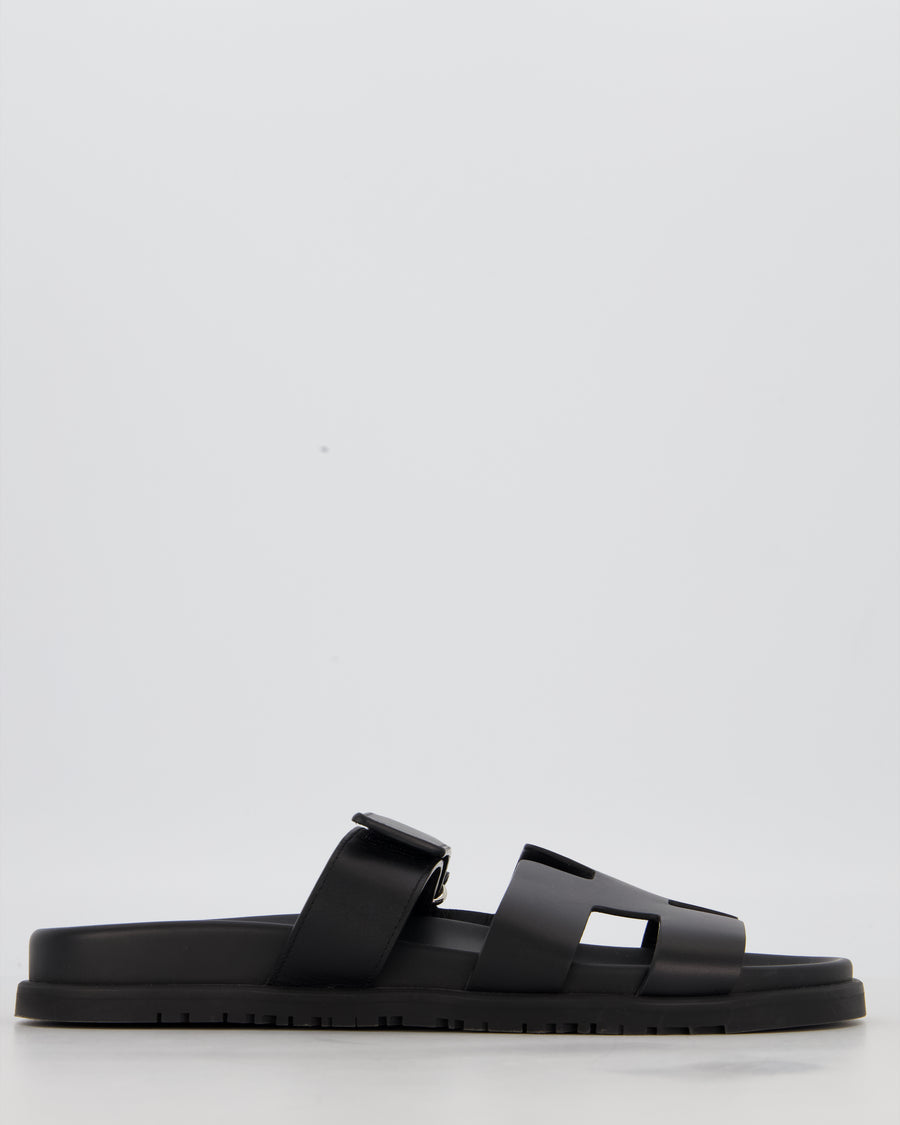 Hermès Black Men's Chypre Sandals in Calfskin Leather Size EU 41