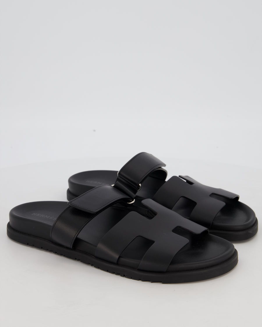 Hermès Black Men's Chypre Sandals in Calfskin Leather Size EU 41
