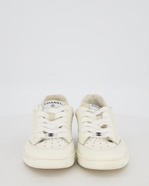 Chanel White Low Top Trainers in Perforated Calfskin Leather Size EU 36