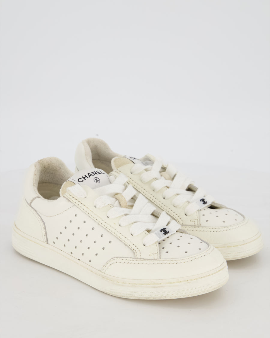Chanel White Low Top Trainers in Perforated Calfskin Leather Size EU 36