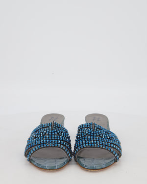 Gina Blue Croc Effect Embellished Stirling Sandals Size EU 37
