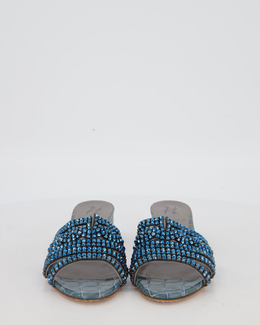 Gina Blue Croc Effect Embellished Stirling Sandals Size EU 37