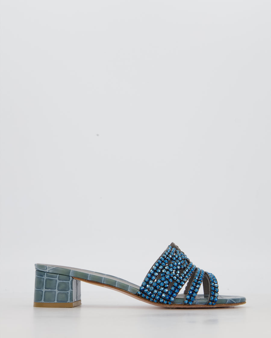 Gina Blue Croc Effect Embellished Stirling Sandals Size EU 37