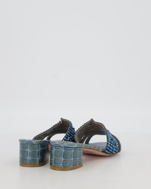Gina Blue Croc Effect Embellished Stirling Sandals Size EU 37
