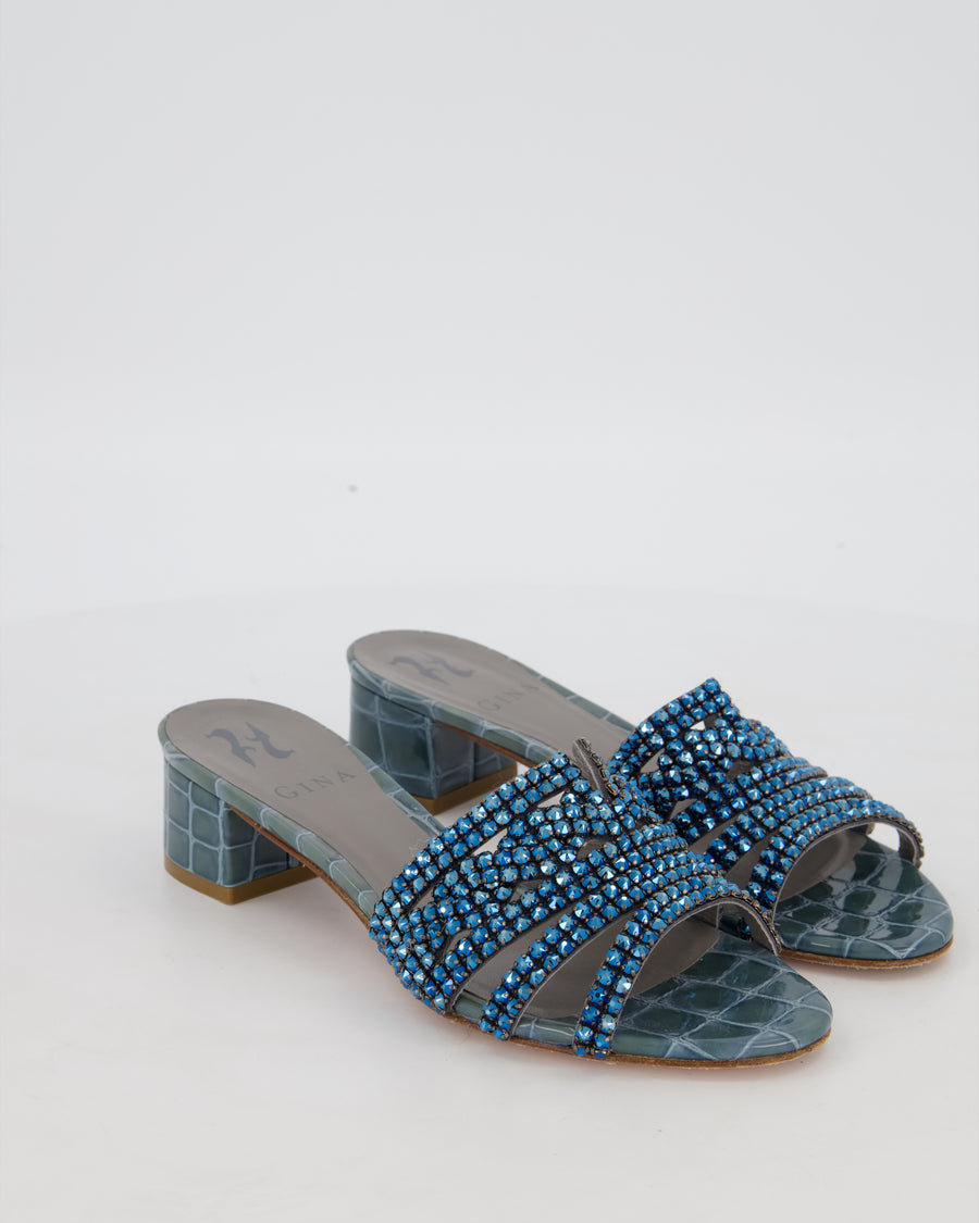Gina Blue Croc Effect Embellished Stirling Sandals Size EU 37