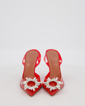 Amina Muaddi Red PVC Begum Glass Pumps Shoes With Crystal Embellishment  Details Size EU 36.5