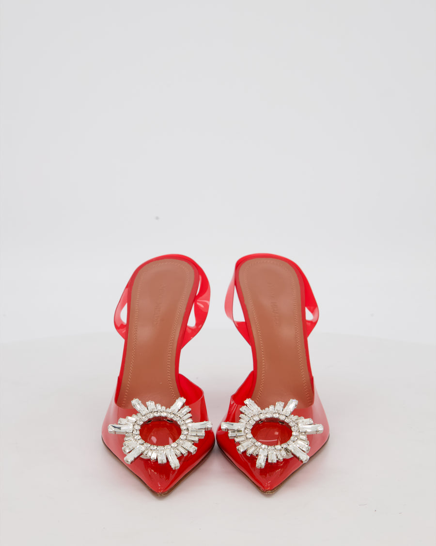 Amina Muaddi Red PVC Begum Glass Pumps Shoes With Crystal Embellishment  Details Size EU 36.5
