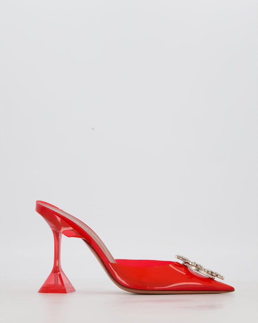 Amina Muaddi Red PVC Begum Glass Pumps Shoes With Crystal Embellishment  Details Size EU 36.5