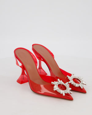 Amina Muaddi Red PVC Begum Glass Pumps Shoes With Crystal Embellishment  Details Size EU 36.5