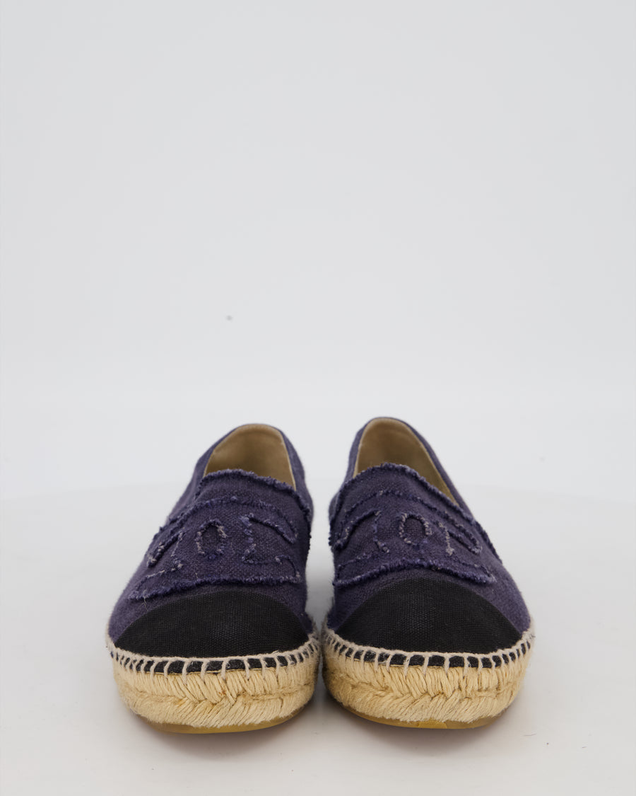 Chanel Black and Navy Denim Espadrilles CC Logo Size EU 39