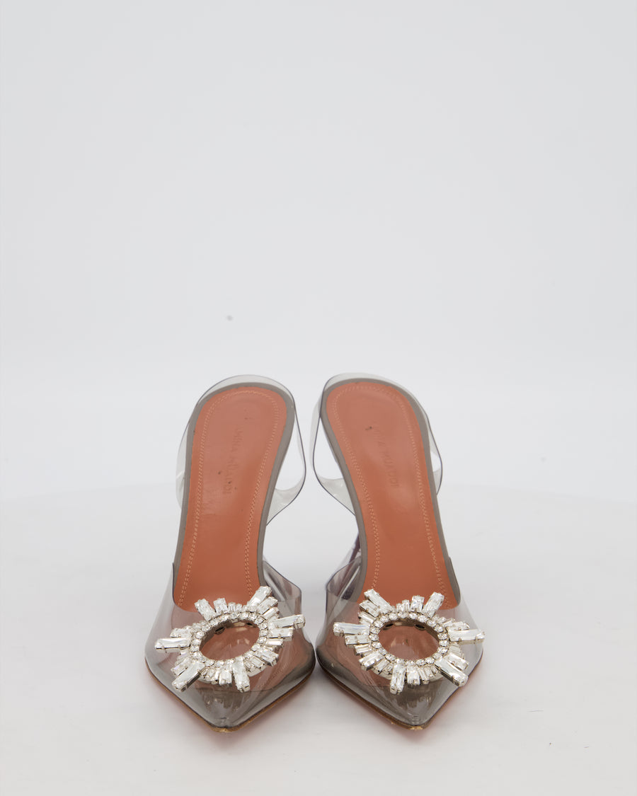 Amina Muaddi Begum Grey Transparent Crystal Embellished Heels Size EU 36.5
