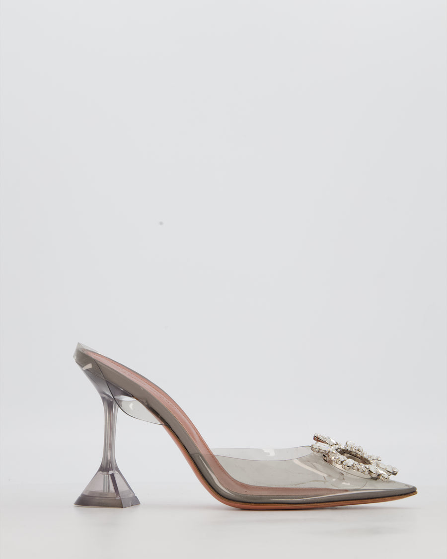 Amina Muaddi Begum Grey Transparent Crystal Embellished Heels Size EU 36.5