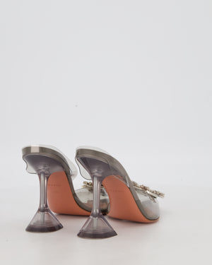 Amina Muaddi Begum Grey Transparent Crystal Embellished Heels Size EU 36.5
