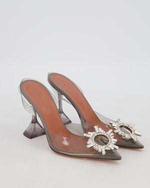 Amina Muaddi Begum Grey Transparent Crystal Embellished Heels Size EU 36.5