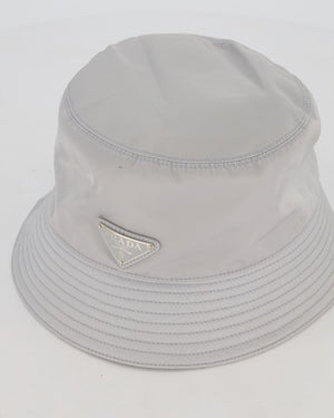 Prada Nylon Bucket Hat in Grey with Triangle Logo Detail RRP £520