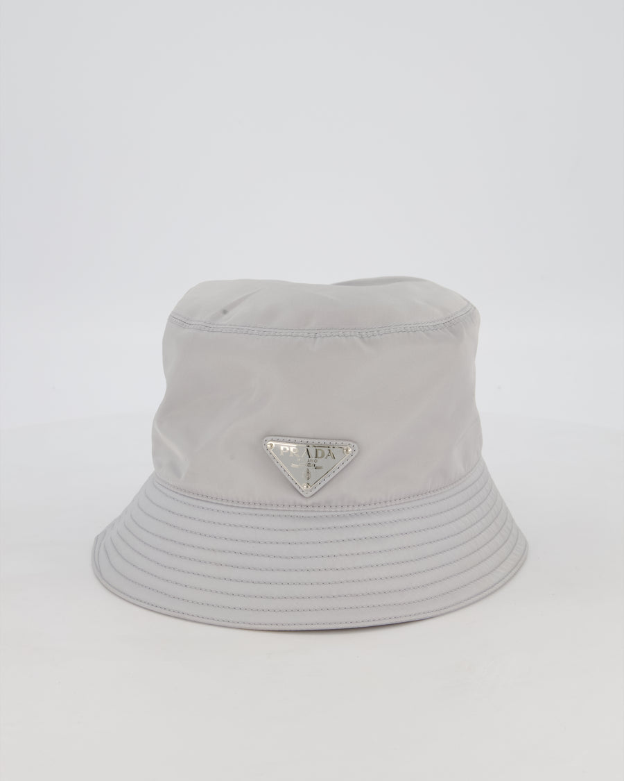Prada Nylon Bucket Hat in Grey with Triangle Logo Detail RRP £520