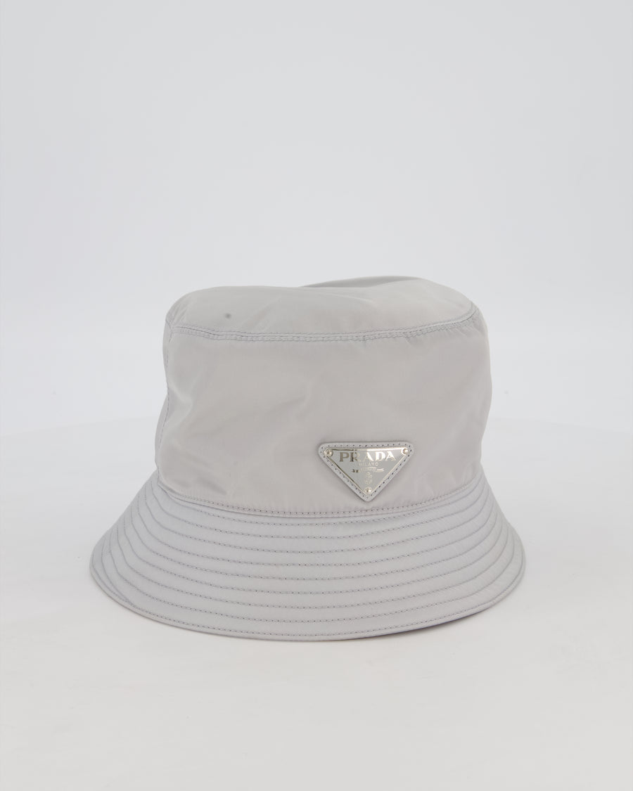 Prada Nylon Bucket Hat in Grey with Triangle Logo Detail RRP £520