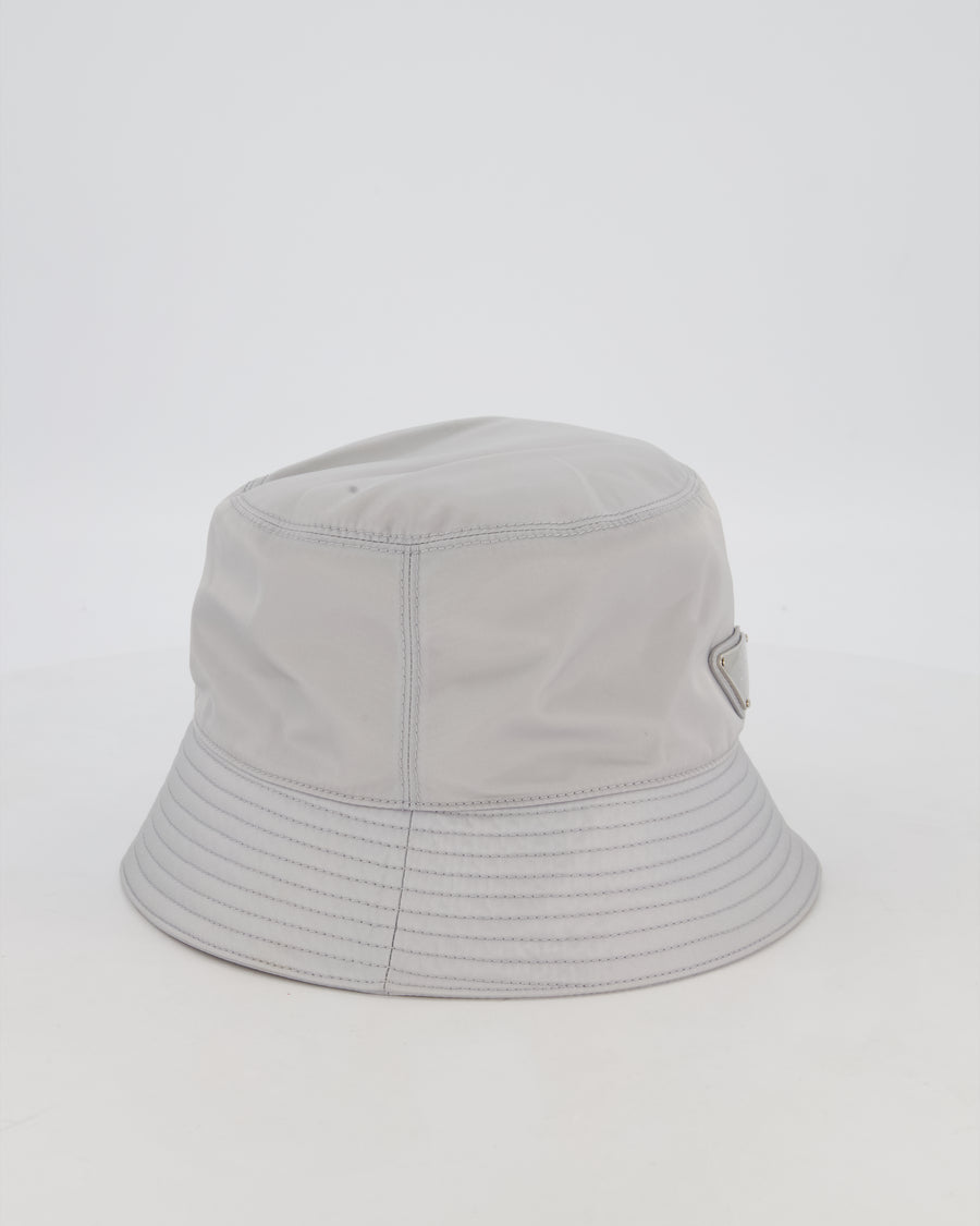 Prada Nylon Bucket Hat in Grey with Triangle Logo Detail RRP £520