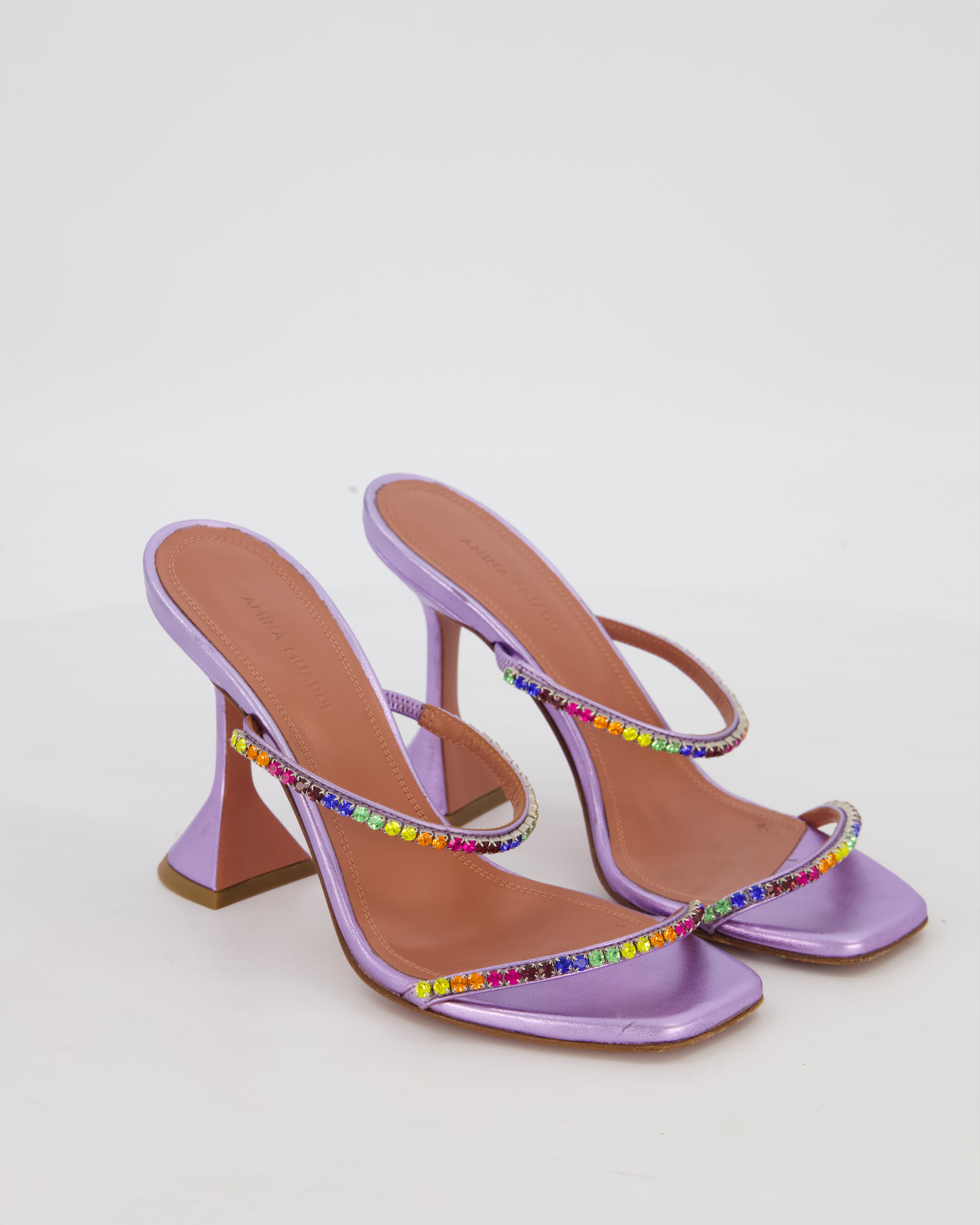 AMINA MUADDI35グラデーション ビジューミュール新品半額以下 Amina Muaddi Gilda Rainbow Satin Mules with Crystals Size EU 36.5
