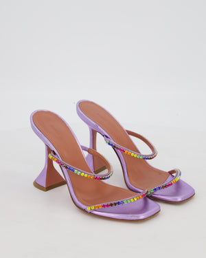 Amina Muaddi Gilda Rainbow Satin Mules with Crystals Size EU 36.5