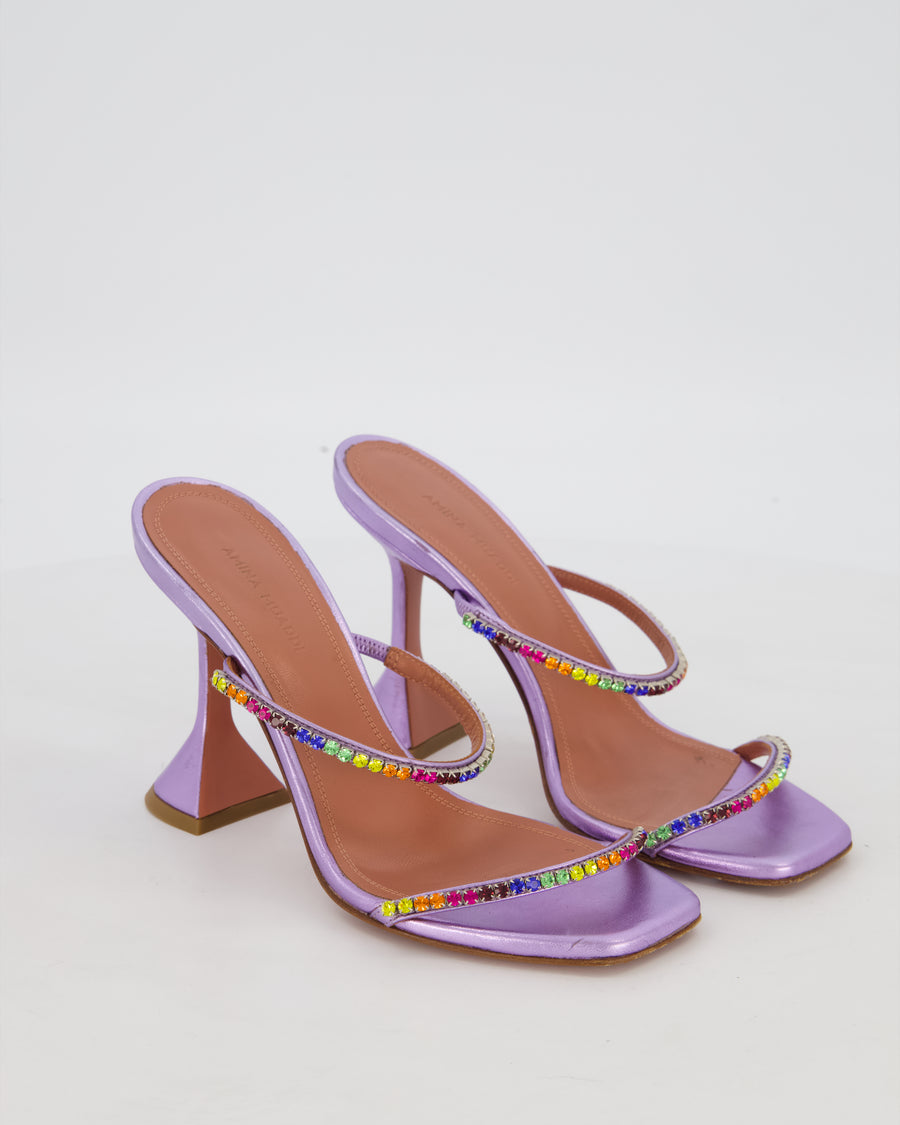 Amina Muaddi Gilda Rainbow Satin Mules with Crystals Size EU 36.5