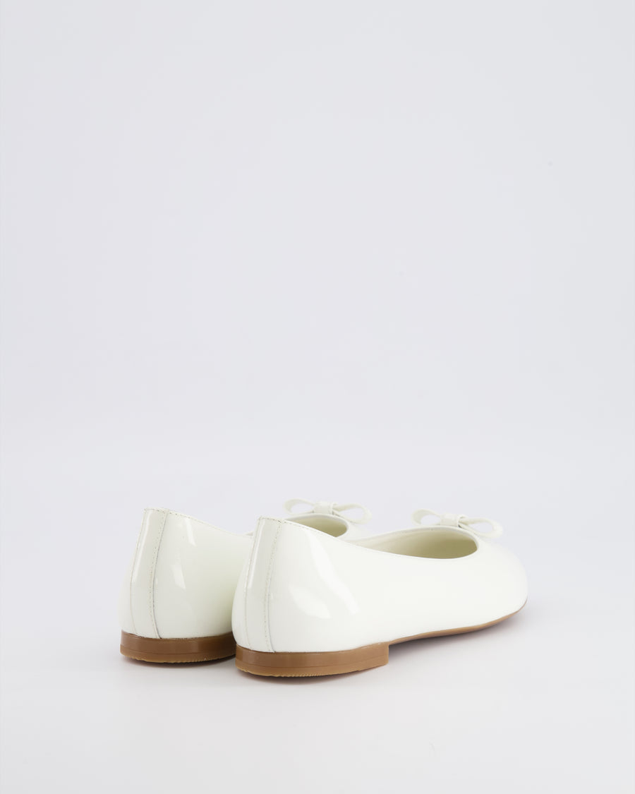 Dolce & Gabbana Kids White Patent Mary Jane Ballet Flats with Gold Logo Size 34 RRP £345