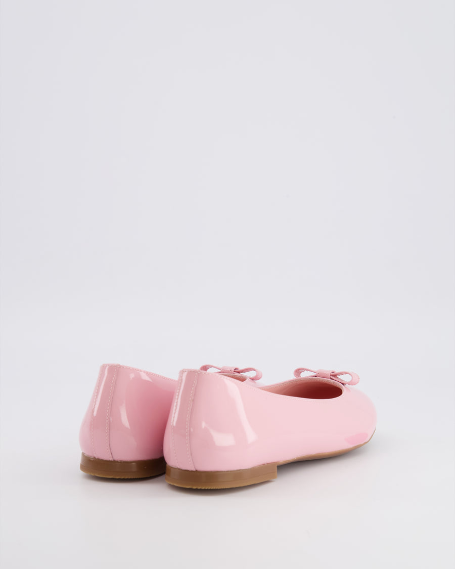 Dolce & Gabbana Kids Pink Patent Leather Ballet Flat Shoes with Gold Logo and Bow Size 34 RRP £315