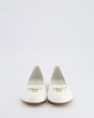 Dolce & Gabbana Kids White Patent Mary Jane Ballet Flats with Gold Logo Size 34 RRP £345
