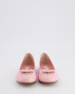 Dolce & Gabbana Kids Pink Patent Leather Ballet Flat Shoes with Gold Logo and Bow Size 34 RRP £315